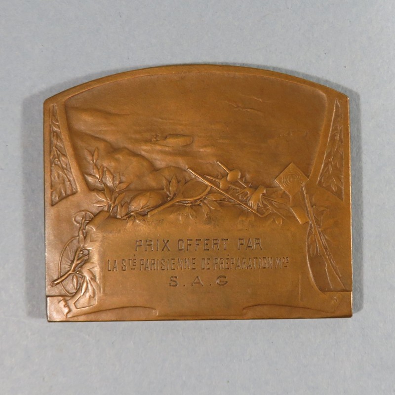 MEDAILLE DE TABLE PLAQUE SOCIETES PARISIENNE DE PREPARATION MILITAIRE SAG EPREUVE DE NATATION 1911 PAR E. BLIN