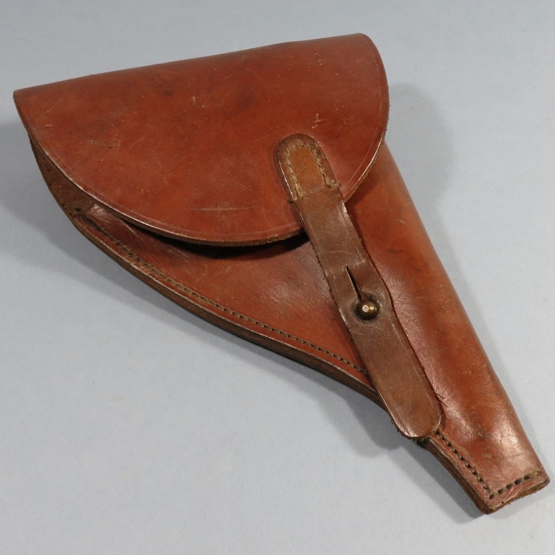 ETUI D'OFFICIER EN CUIR FAUVE MARRON MODELE 1917 SIMPLIFIE POUR REVOLVER ST ETIENNE MODELE 1892 TAMPONNE 1918