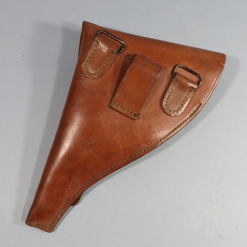 ETUI D'OFFICIER EN CUIR FAUVE MARRON MODELE 1917 SIMPLIFIE POUR REVOLVER ST ETIENNE MODELE 1892 TAMPONNE 1918