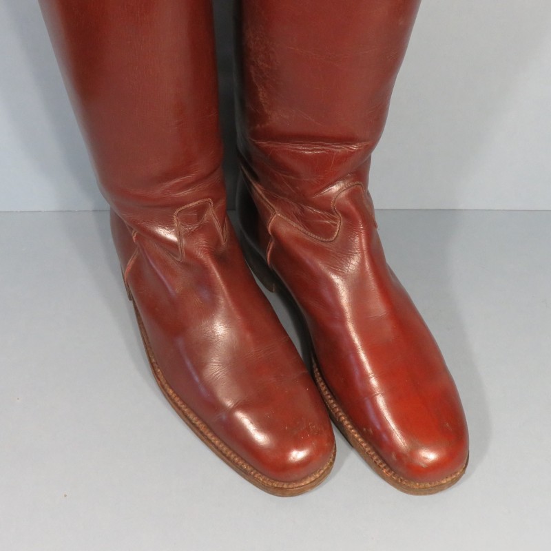 SUPERBES !! BOTTES D'OFFICIER DES SPAHIS OU MONTE CUIR ROUGE BORDEAUX CAVALERIE TAILLE 44 SECONDE GUERRE