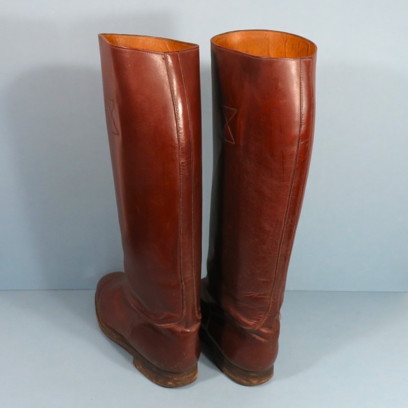 SUPERBES !! BOTTES D'OFFICIER DES SPAHIS OU MONTE CUIR ROUGE BORDEAUX CAVALERIE TAILLE 44 SECONDE GUERRE