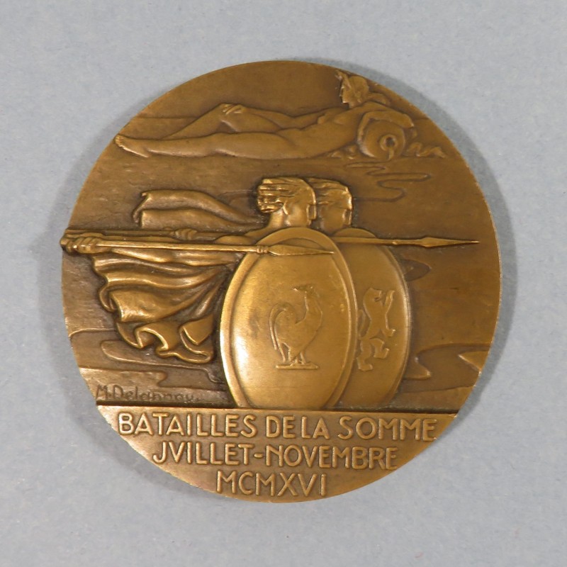 MEDAILLE DE TABLE DES ANCIENS COMBATTANTS FRANCO ANGLAIS DE LA SOMME COMBATS DE 1916 AVEC LISTE DES VILLES ET VILLAGES