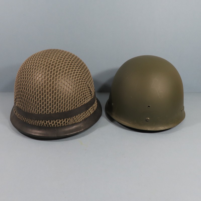 CASQUE FRANCAIS MODELE 1956 PARACHUTISTE CASQUE LOURD DATE 1967 ET LINER 1970 TAP LEGION ETRANGERE FILET DE CAMOUFLAGE