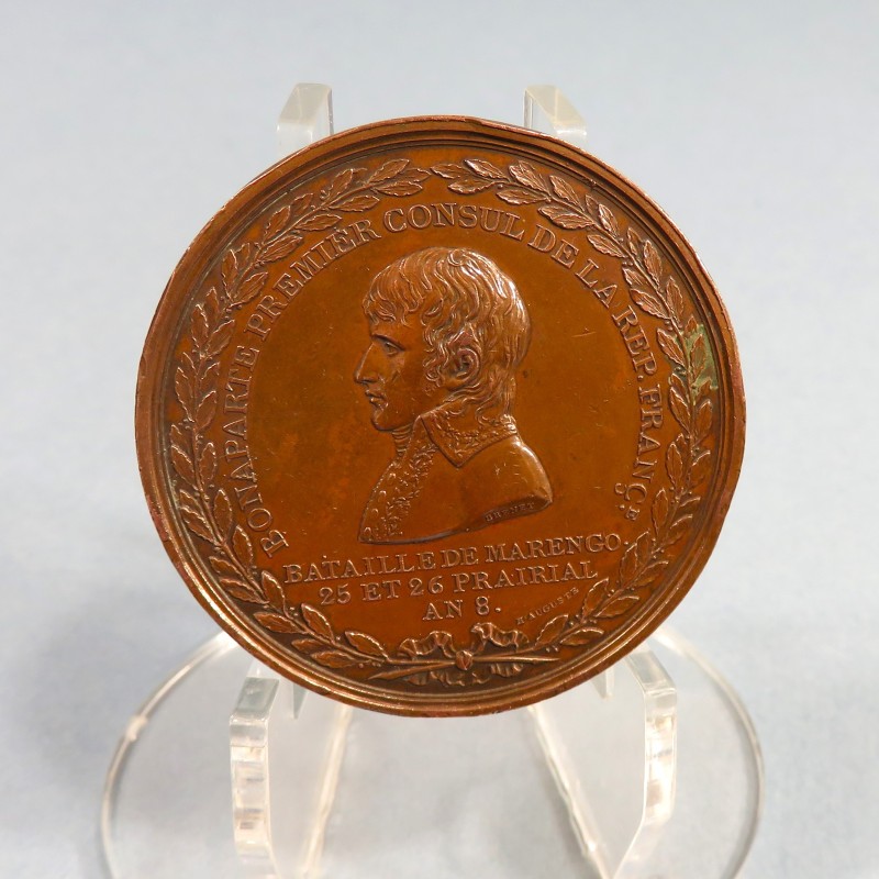 FRANCE MEDAILLE BONAPARTE PREMIER CONSUL BATAILLE DE MARENGO 25 ET 26 PRERIAL AN 8 1800 PAR H. AUGUSTE DIAMETRE 5 cm