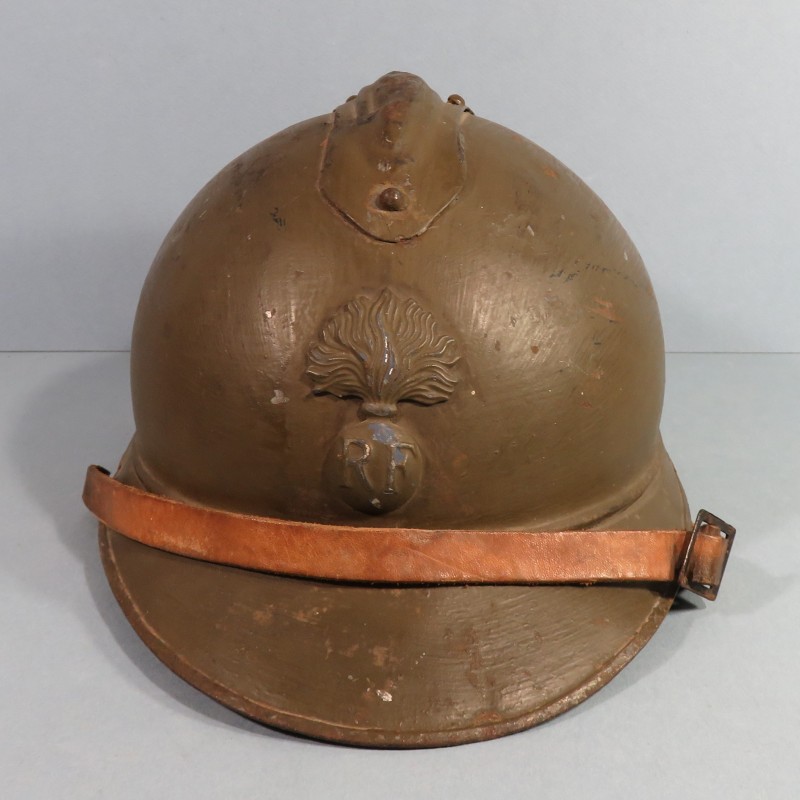 CASQUE ADRIAN MODELE 1915 INFANTERIE LEGION COMPLET GUERRE 1914-1918 COULEUR KAKI MARRON