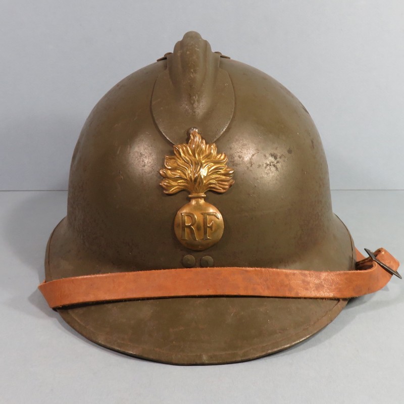 CASQUE TROUPE MODELE 1926 AVEC INSIGNE MODELE GENDARMERIE MOBILE INTERIEUR AVEC CUIR ALLEMAND TOA