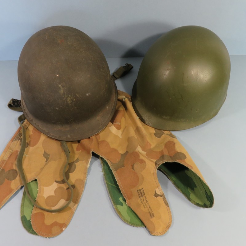 CASQUE US GUERRE DU VIETNAM AVEC COUVRE CASQUE MITCHELL CASQUE USM1 ET LINER MODELE 1966 DATE 1969 ET COUVRE CASQUE 1970