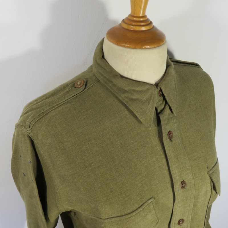 CHEMISE AMERICAINE US TROUPE MODELE 1937 ATTENTES POUR INSIGNES ET RAPPEL DE MEDAILLES ARMEE DE LIBERATION 1944 1945 INDOCHINE