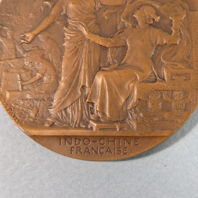 MEDAILLE DE TABLE EN BRONZE HOMMAGE INDOCHINE FRANCAISE EXPOSITION DE HANOI 1902 1903 AVEC SON COFFRET