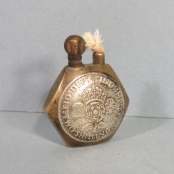 BRIQUET ARTISANAL ANGLAIS AVEC PIECES DE MONNAIES EN ARGENT DEUX SHILLING GEORGES VI SOUVENIR DE LA GUERRE 1939 1945