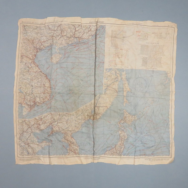 CARTE EVASION FOULARD PILOTE AVIATION USAAF EN SOIE C-52 C-53 SUD DU JAPON ET MER DE CHINE 1945