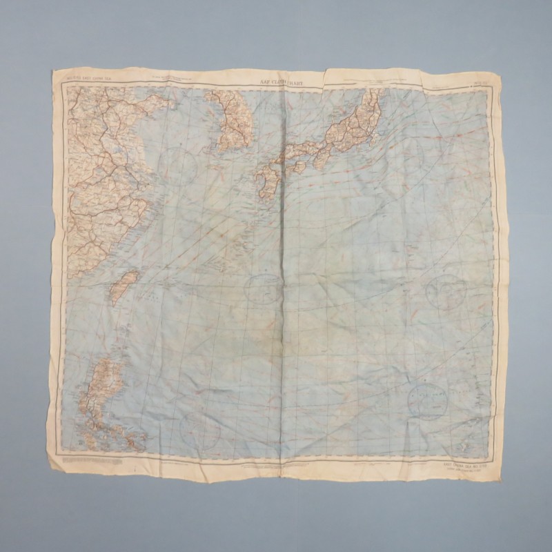 CARTE EVASION FOULARD PILOTE AVIATION USAAF EN SOIE C-52 C-53 SUD DU JAPON ET MER DE CHINE 1945