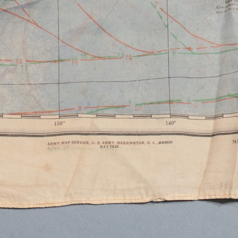 CARTE EVASION FOULARD PILOTE AVIATION USAAF EN SOIE C-52 C-53 SUD DU JAPON ET MER DE CHINE 1945