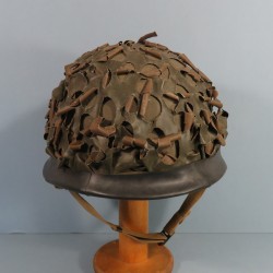 CASQUE FRANCAIS MODELE 1951 AVEC CAMOUFLAGE SALADE MARQUAGE LOURD M.MA.OU 1952 ET LINER FRANCK 1952