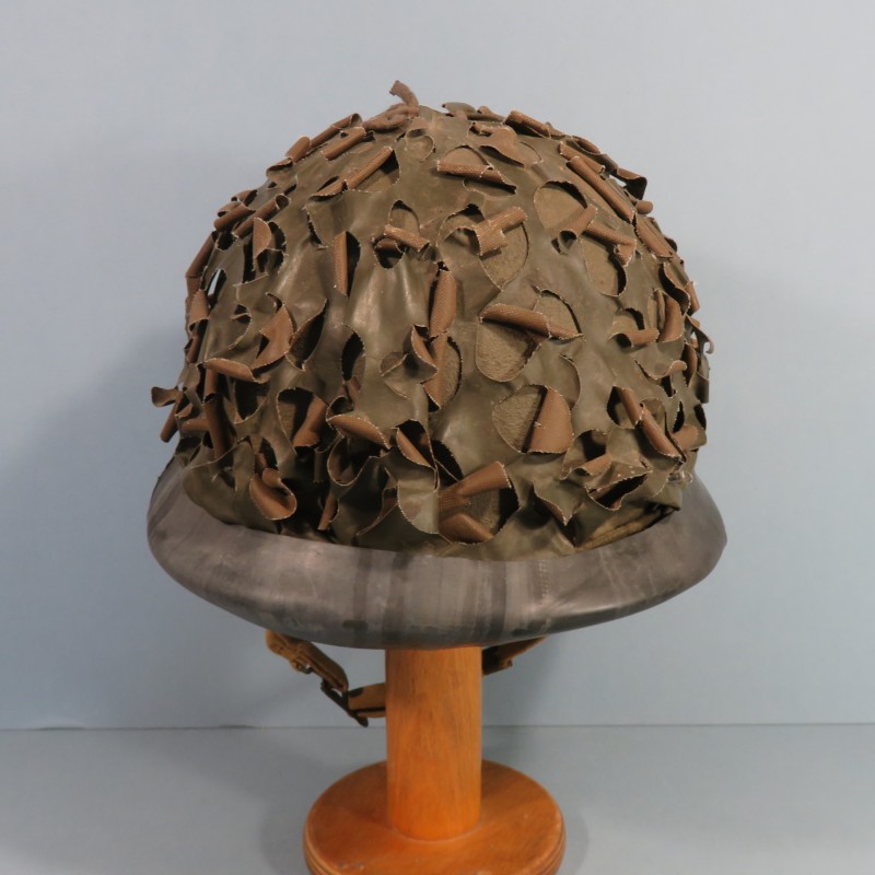 CASQUE FRANCAIS MODELE 1951 AVEC CAMOUFLAGE SALADE MARQUAGE LOURD M.MA.OU 1952 ET LINER FRANCK 1952