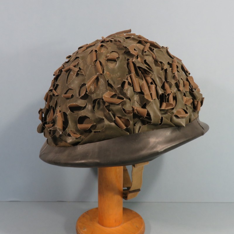 CASQUE FRANCAIS MODELE 1951 AVEC CAMOUFLAGE SALADE MARQUAGE LOURD M.MA.OU 1952 ET LINER FRANCK 1952