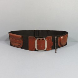 CEINTURE OU CEINTURON PORTE MONNAIES PORTE MONTRE D'OFFICIER EN TISSU ET CUIR STRIE GUERRE 1914 1918 OU 1939 1945