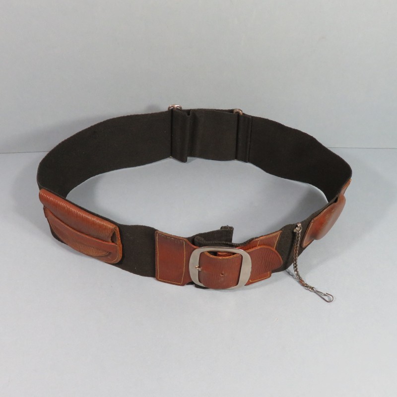 CEINTURE OU CEINTURON PORTE MONNAIES PORTE MONTRE D'OFFICIER EN TISSU ET CUIR STRIE GUERRE 1914 1918 OU 1939 1945