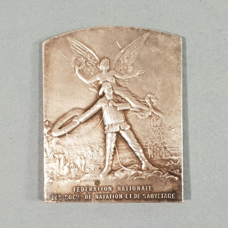 MEDAILLE EN BRONZE ARGENTE DE LA FEDERATION NATIONALE DES SOCIETES DE NATATION ET DE SAUVETAGE VERS 1900 GRAVEUR R. BRANGIER