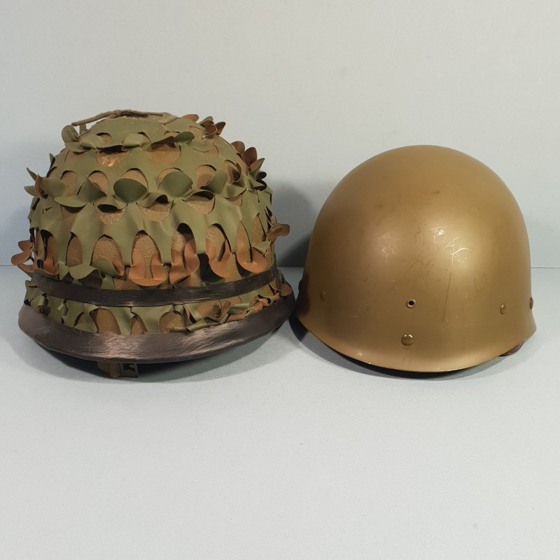 CASQUE FRANCAIS MODELE 1951 AVEC CAMOUFLAGE SALADE MARQUAGE LOURD CARPENTIER 1952 ET LINER THIBAULT 1952