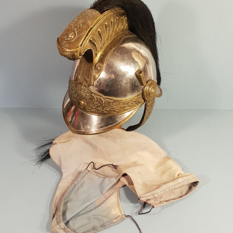 CASQUE DE DRAGON MODELE TROUPE 1874 AVEC SON COUVRE CASQUE CAVALERIE FRANCAISE GUERRE 1914 1918