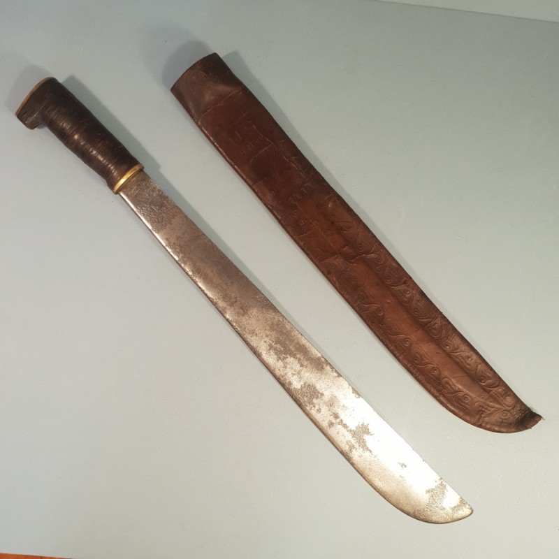 MACHETTE US N°37 COLLINS & CO LEGITIMUS FOURREAU CUIR DECORE MARQUE US SIGNAL CORPS WW1 OU WW2