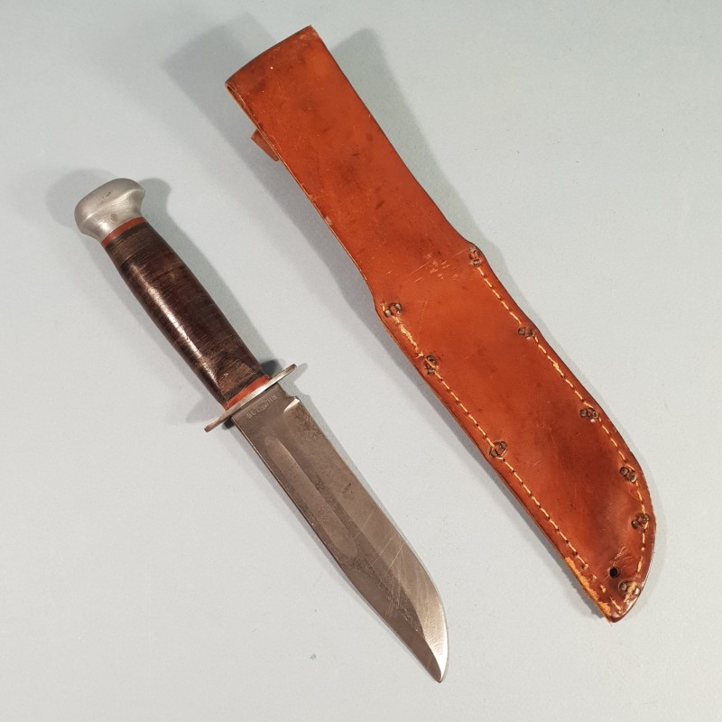 SUPERBE !! COUTEAU COMBAT DE GI US PAL RH 36 GRAND MODELE TRES BELLE LAME PARKERISEE FOURREAU CUIR FIGTH KNIFE WW2