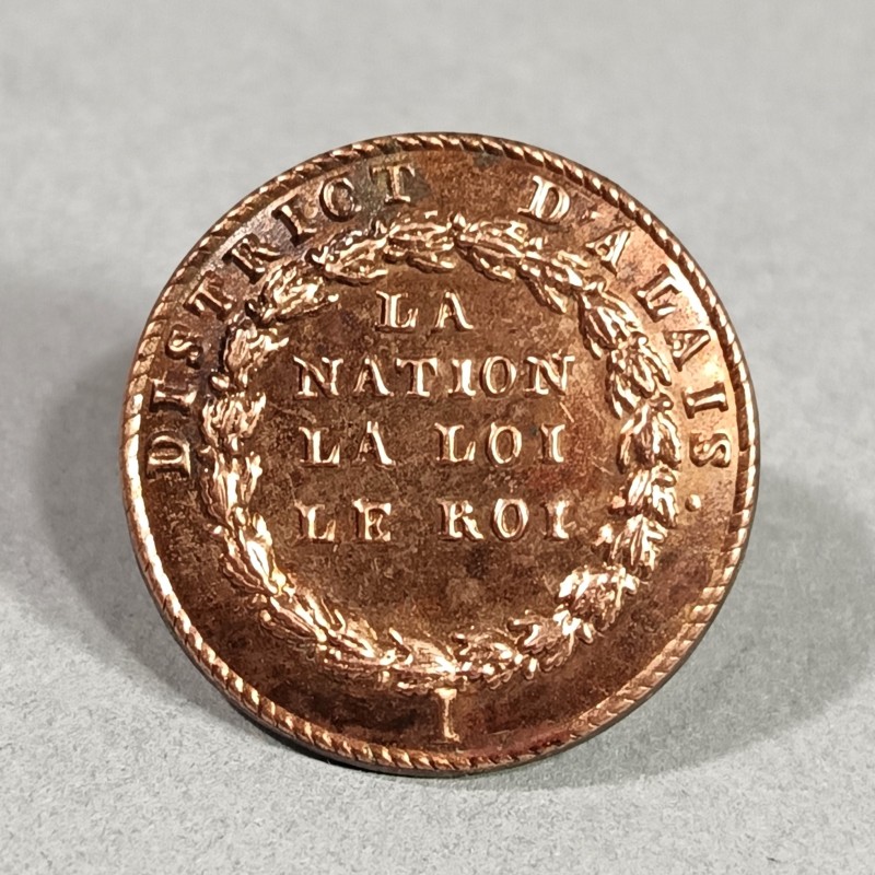 BOUTON ARMEE REVOLUTIONNAIRE MODELE 1790 1792 GRAND MODULE DIAMETRE 3 cm DISTRICT D'ALAIS (GARD) LA NATION LA LOI LE ROI