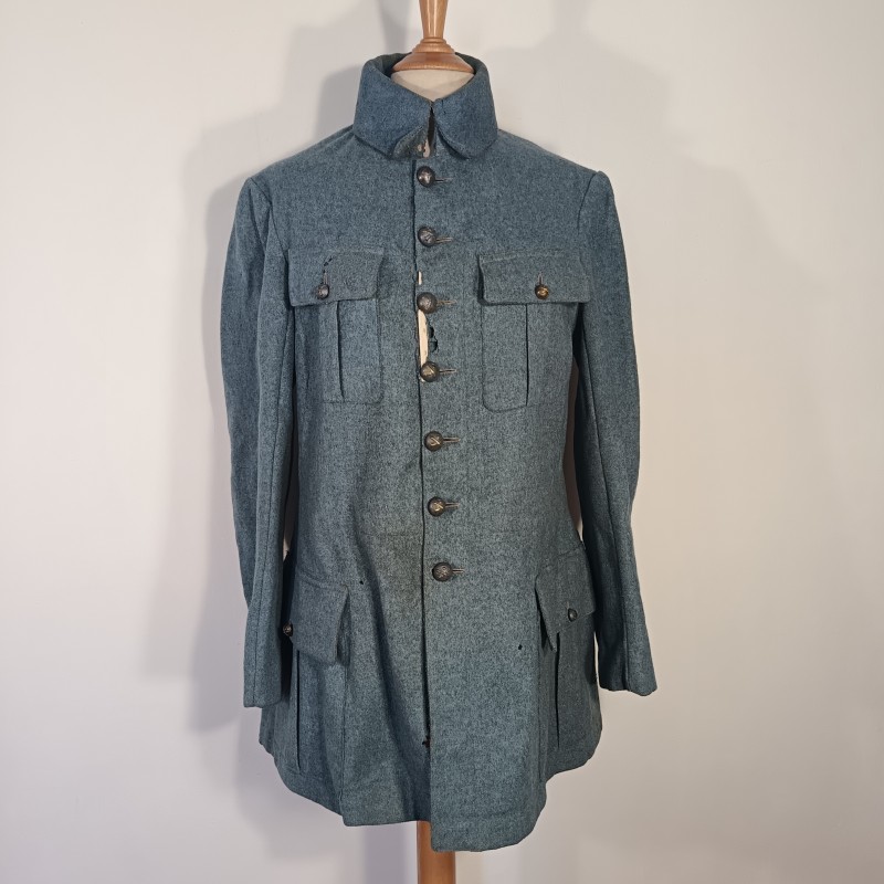 VESTE D'UNIFORME SOUS OFFICIER MODELE 1914-15 EN DRAP BLEU HORIZON SANS DOUBLURE DEBUT DE LA GUERRE 1914 1918